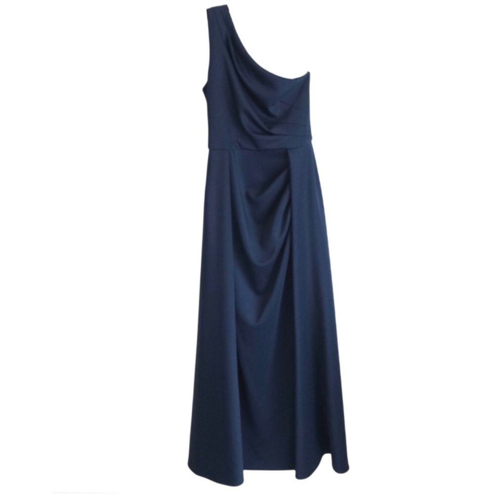 Xscape One Shoulder Scuba Crepe Evening Gown Blue Cocktail Dress Size 10 - Picture 2 of 7